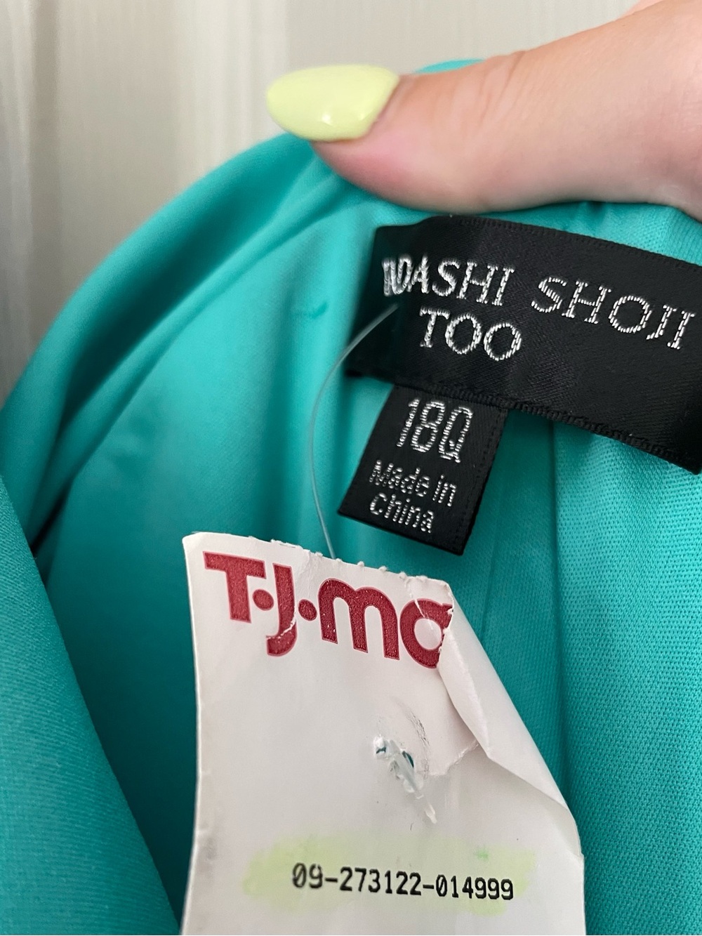 Tadashi Shoji Teal One-Shoulder Maxi Gown with Draped Knot - Picture 7 of 7
